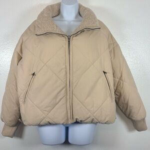 American Eagle Outfitters Reversible Tan Puffer Sherpa Jacket SzS  Cabincore